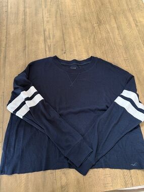 Hollister Navy Waffle-Knit Crew Neck Pullover